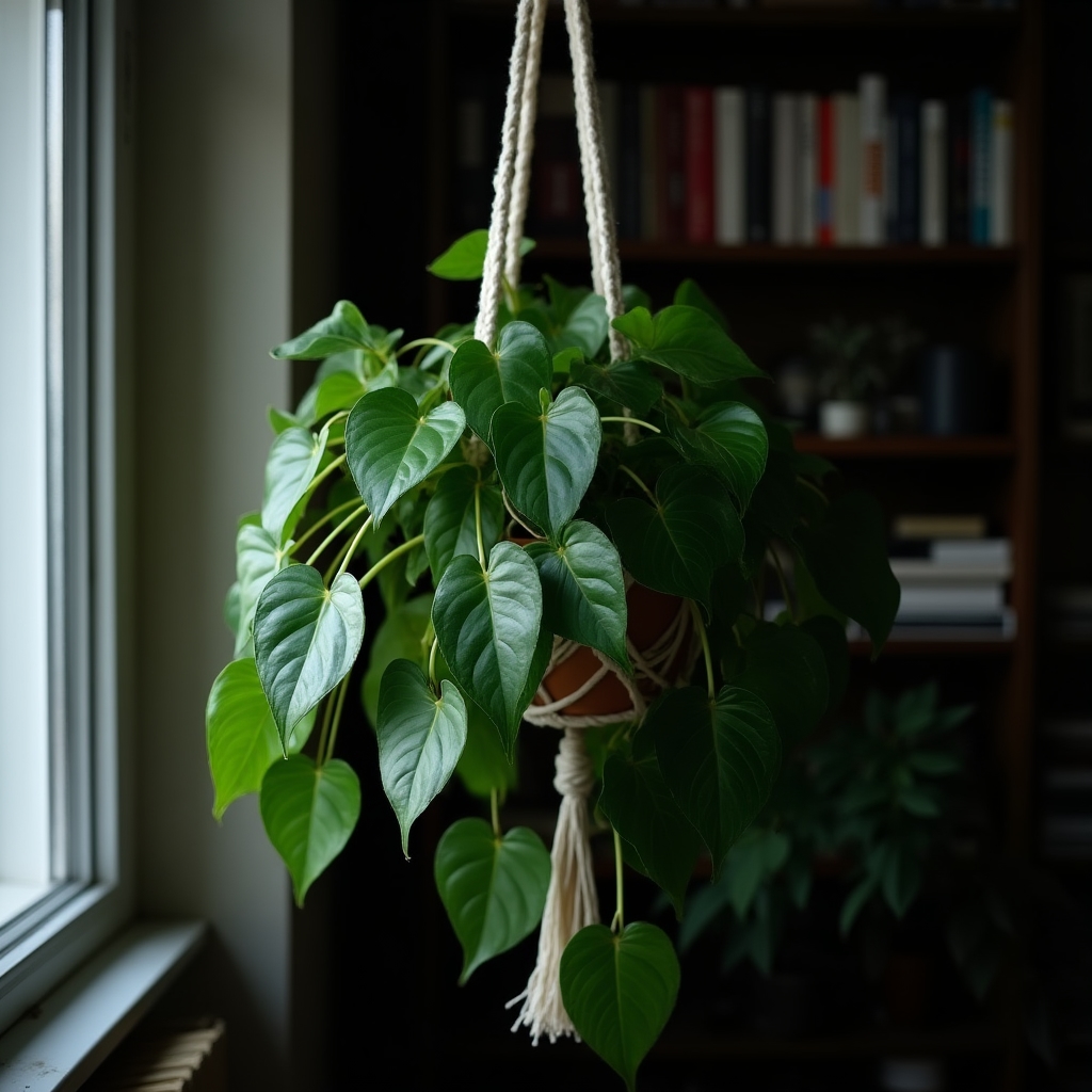 Pothos rastlina v tmavej miestnosti bytu