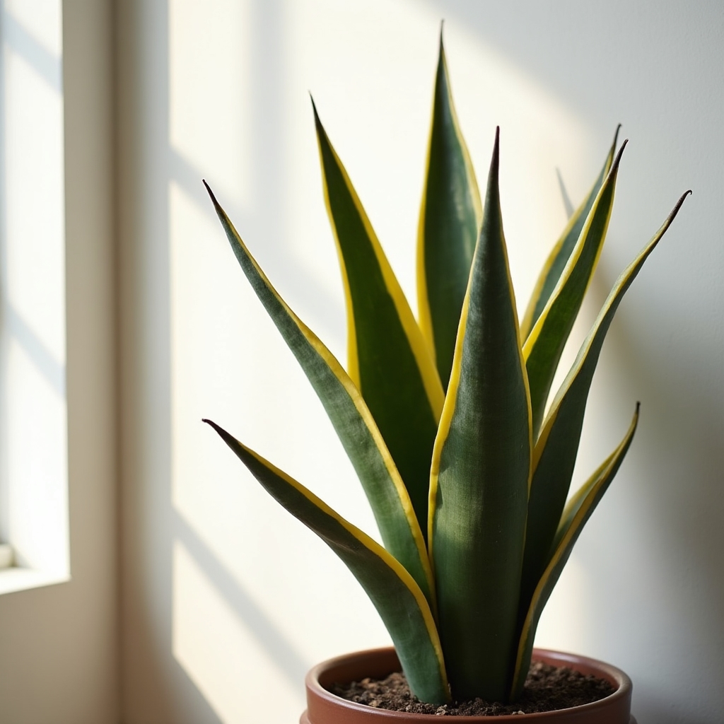 Sansevieria v kvetináči pri okne